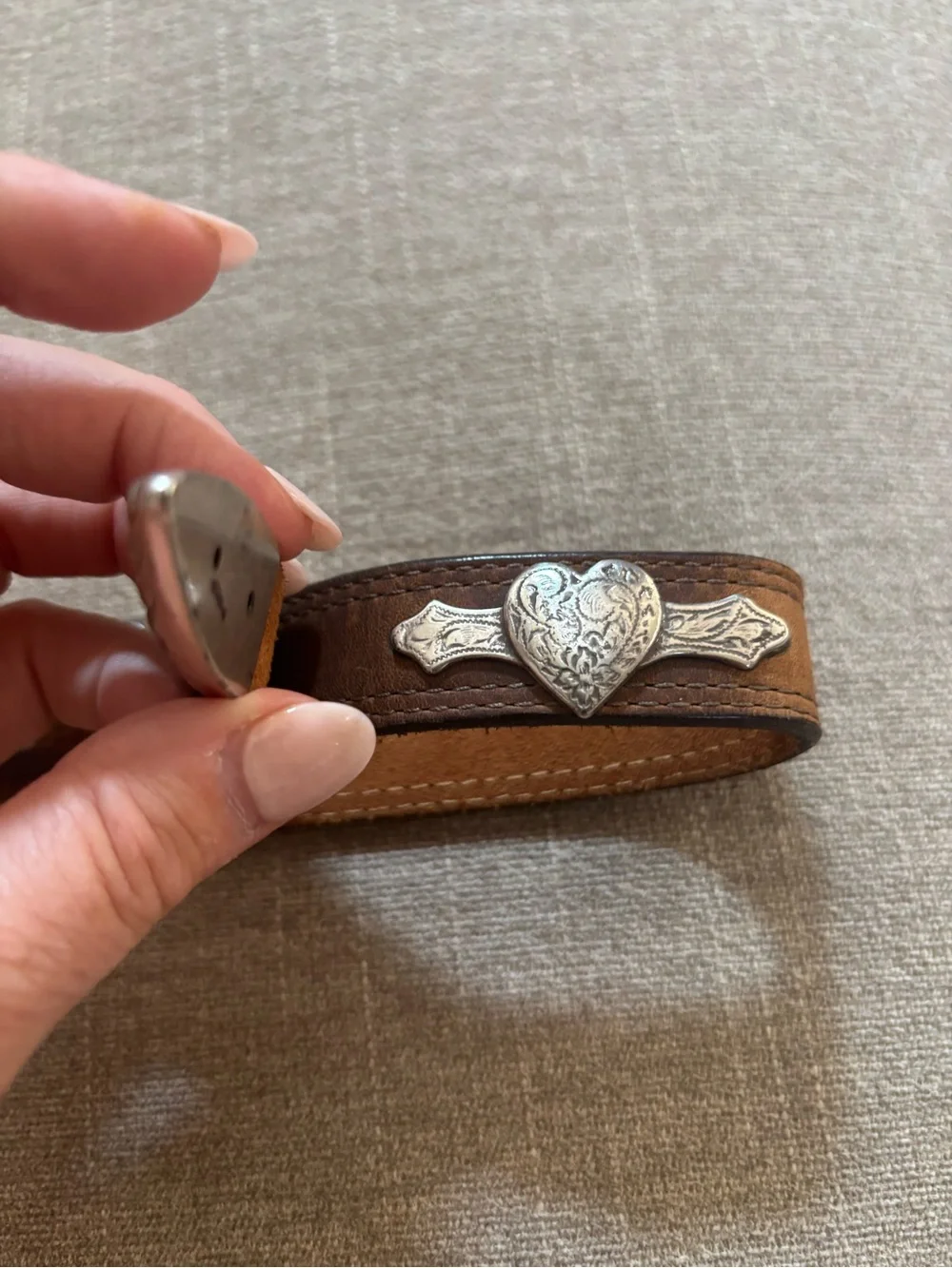 Justin Brown Leather Western Belt with Silver Heart & Floral Accents size 30